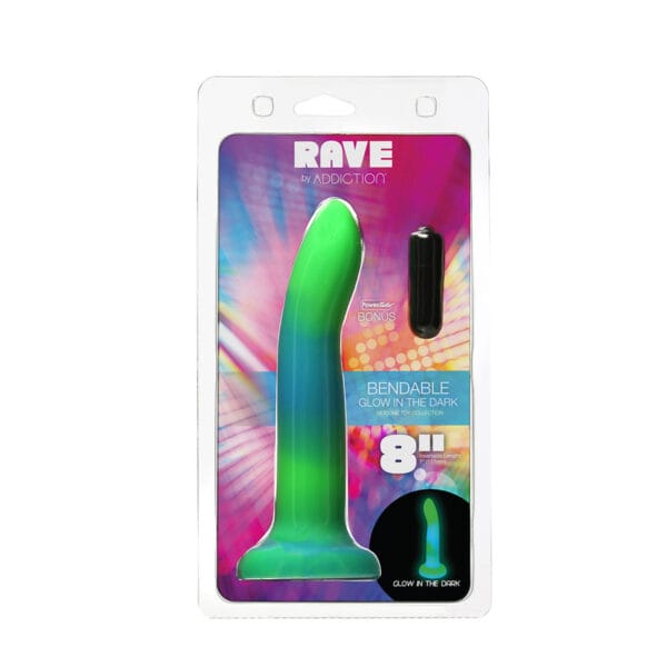 Addiction Glow in the Dark Rave Dil 8 quot Green Blue dildo made by BMS on sale at herVibrators.com