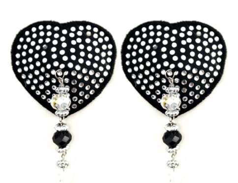 Wearing bijoux de nip heart black crystal pasties w beads nipples covers by bijoux de nip can be fun and sexy!