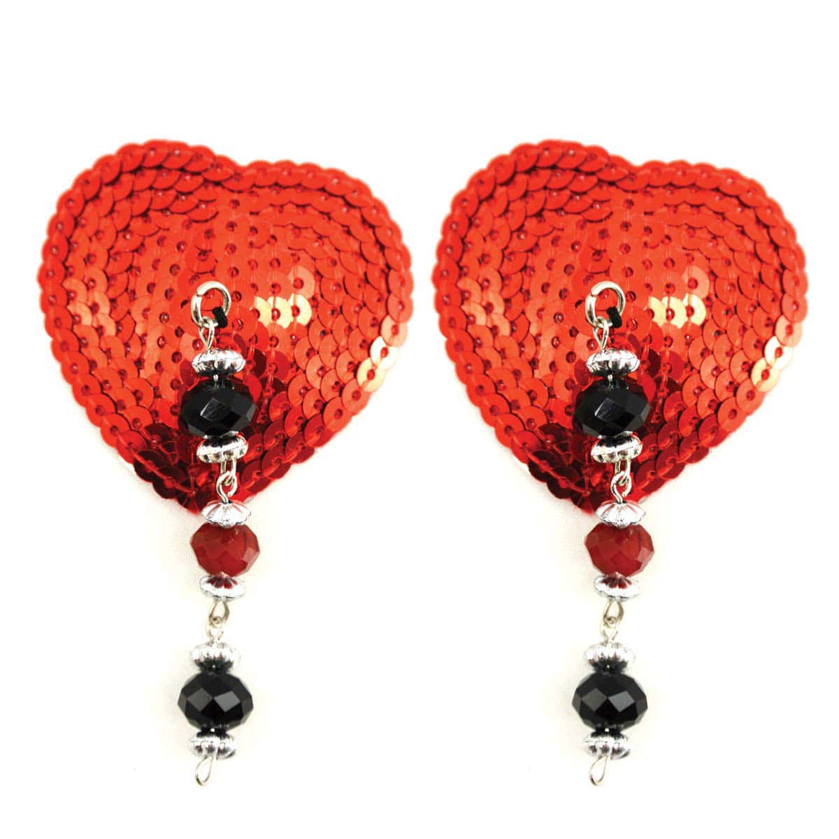 Wearing Bijoux De Nip Heart Red Sequin Pasties W Facet Beads nipples covers by Bijoux de Nip can be fun and sexy!