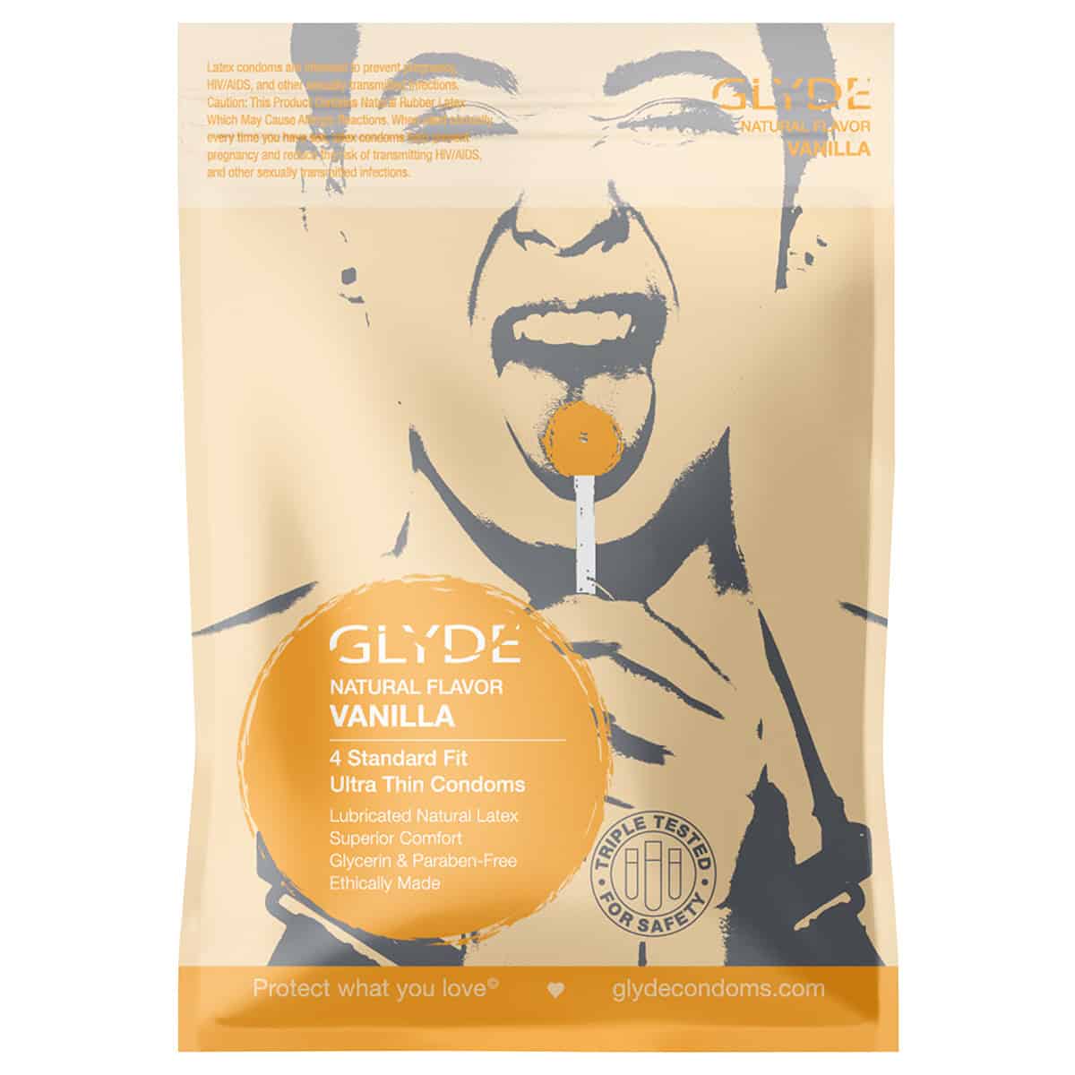 Best Glyde Organic Vanilla Condoms 4pk her care Glyde condoms on sale at herVibrators.com.