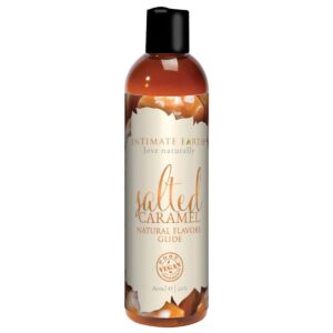 Buy and try Intimate Earth Flavored Glide - Salted Caramel 2oz water based lubricant by Intimate Earth for your next sexual encounter with her.