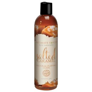 Buy and try Intimate Earth Flavored Glide - Salted Caramel 4oz water based lubricant by Intimate Earth for your next sexual encounter with her.