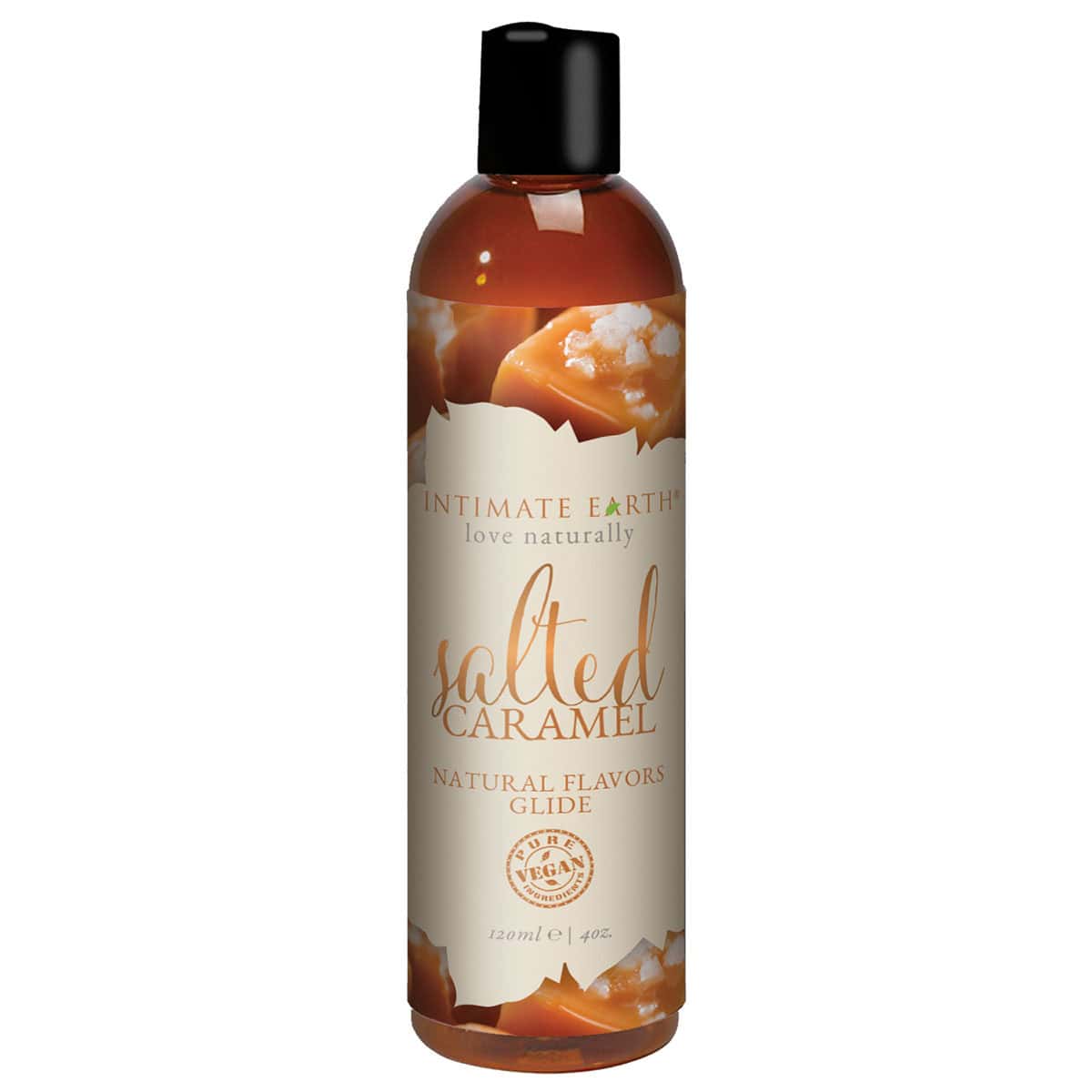 A top choice for Vegans, Intimate Earth Flavored Glide - Salted Caramel 4oz personal vegan lubricant by Intimate Earth is for sale at herVibrators.com.