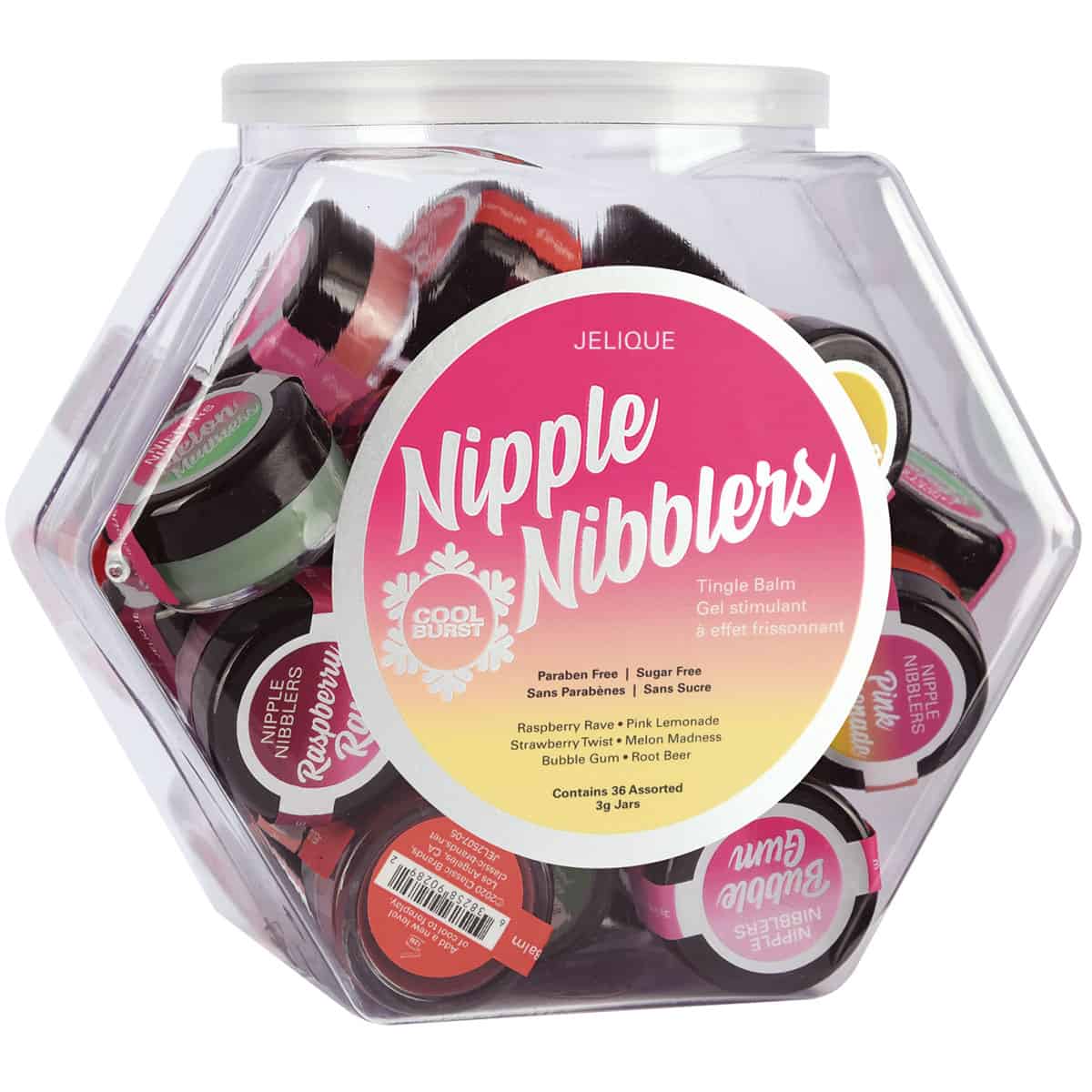 A top choice for Vegans, Jelique Nipple Nibbler COOL Tingle Balm 36pc Mixed Bowl personal vegan lubricant by Jelique is for sale at herVibrators.com.