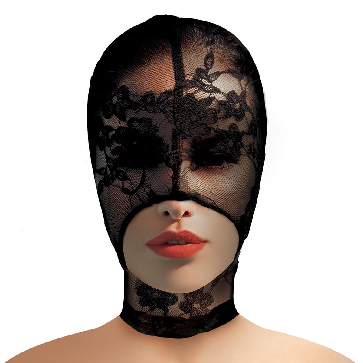 Try wearing this Lace Seduction Bondage Hood sexy mask made by XR Brands at herVibrators.com now.