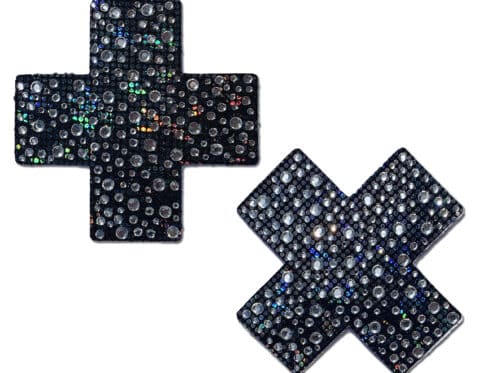 Wearing pastease crystal crosses black nipples covers by pastease can be fun and sexy!