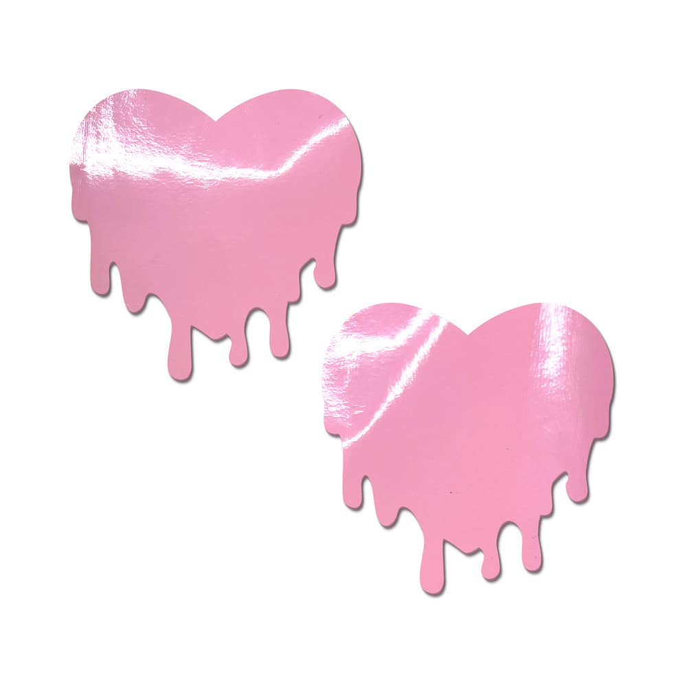 Wearing Pastease Faux Latex Baby Pink Melty Heart nipples covers by Pastease can be fun and sexy!