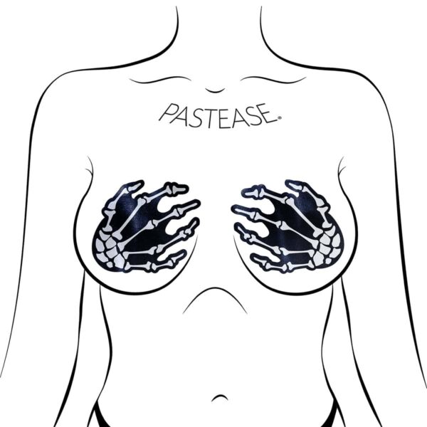 Wearing Pastease Skeleton Hands White nipples covers by Pastease can be fun and sexy!