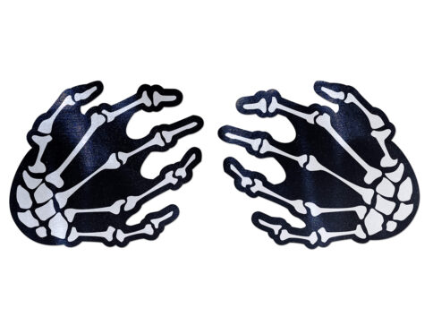 Wearing pastease skeleton hands white nipples covers by pastease can be fun and sexy!
