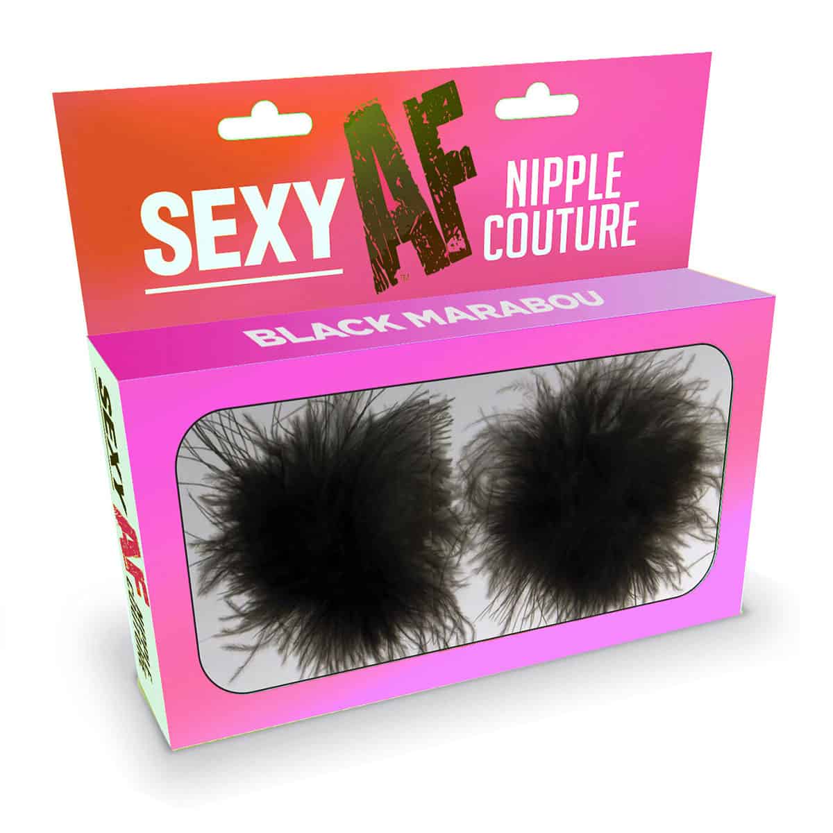 Wearing Sexy Af Nipple Couture Black Marabou nipples covers by Little Genie can be fun and sexy!