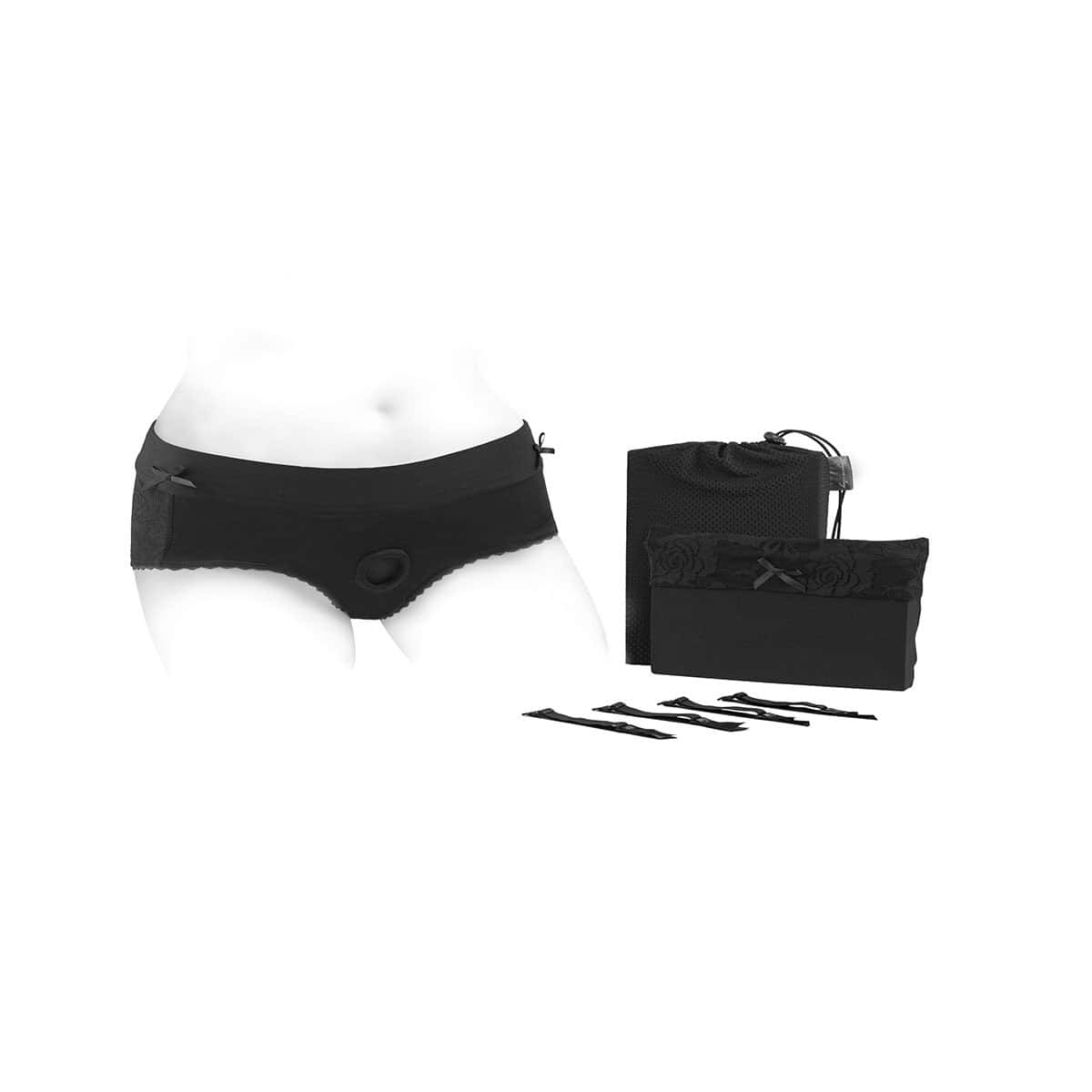 Best SpareParts Bella Harness Black/Black Nylon - XL dildo panties made by SpareParts HardWear on sale at herVibrators.com