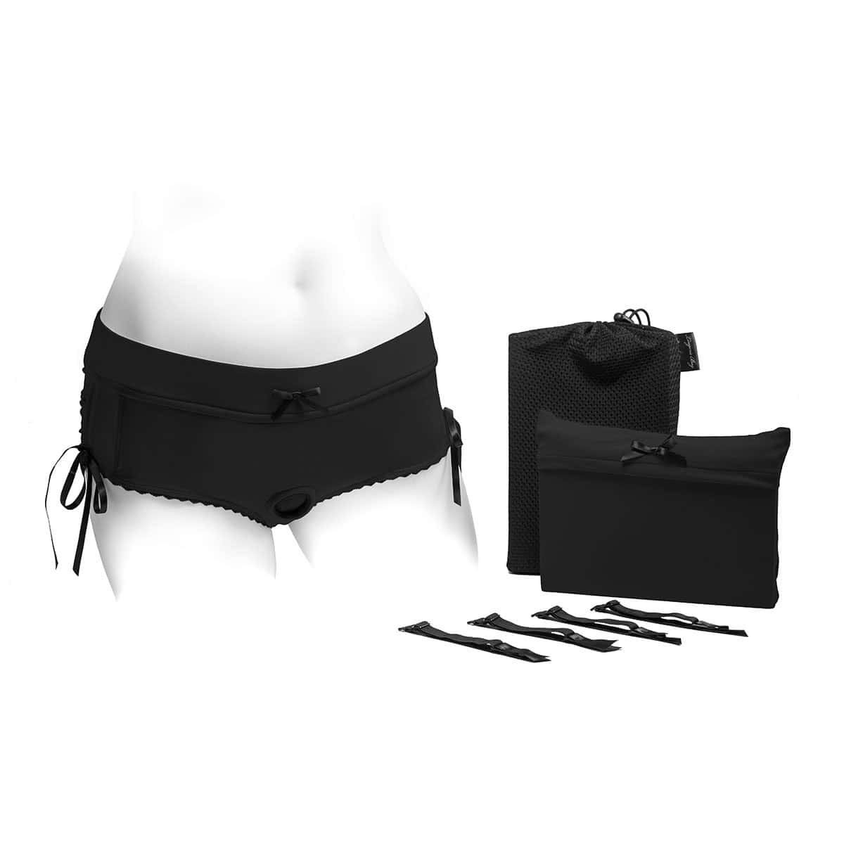 Best SpareParts Sasha Harness Black/Black Nylon - XL dildo panties made by SpareParts HardWear on sale at herVibrators.com