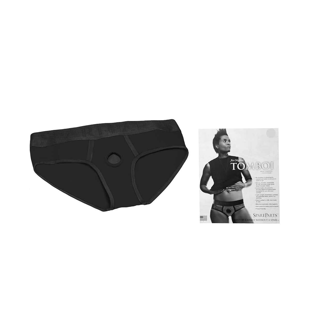 Best SpareParts Tomboi Harness Black/Black Nylon - Small dildo panties made by SpareParts HardWear on sale at herVibrators.com