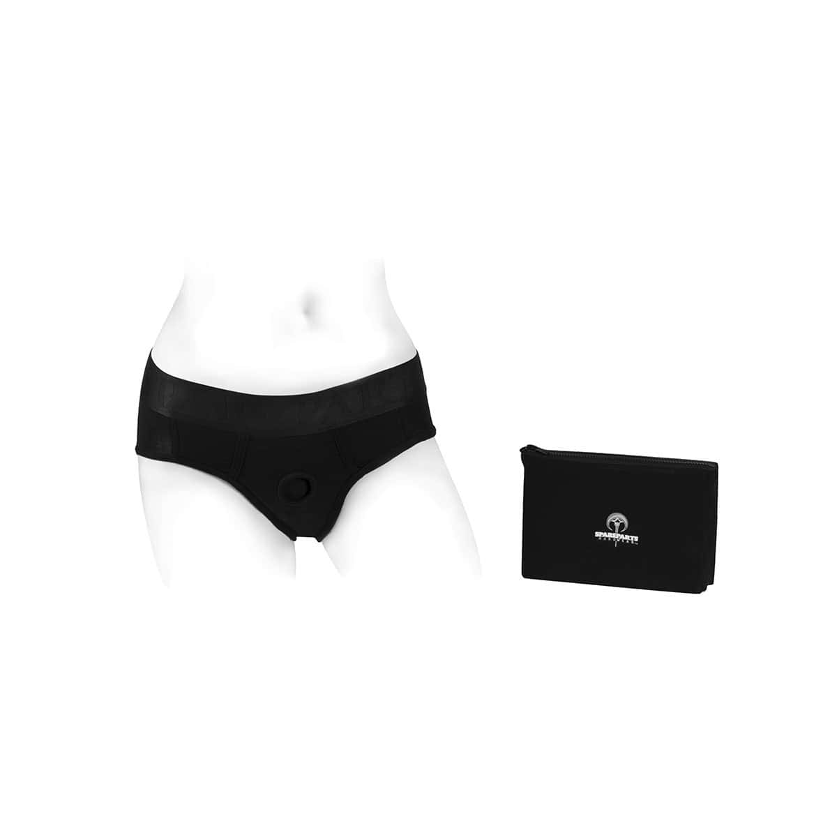 Best SpareParts Tomboi Rayon Brief Harness Black Size L dildo panties made by SpareParts HardWear on sale at herVibrators.com