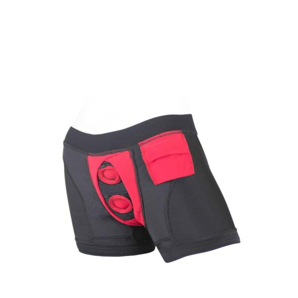 Best SpareParts Tomboii Black/Red Nylon - 2X dildo panties made by SpareParts HardWear on sale at herVibrators.com