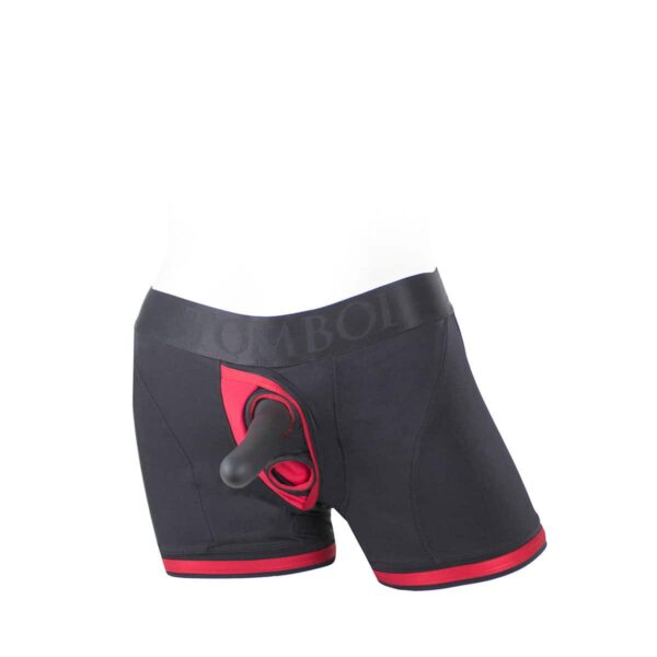 Best SpareParts Tomboii Black/Red Nylon - Large dildo panties made by SpareParts HardWear on sale at herVibrators.com