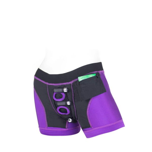 Best SpareParts Tomboii Purple/Black Nylon - Large dildo panties made by SpareParts HardWear on sale at herVibrators.com