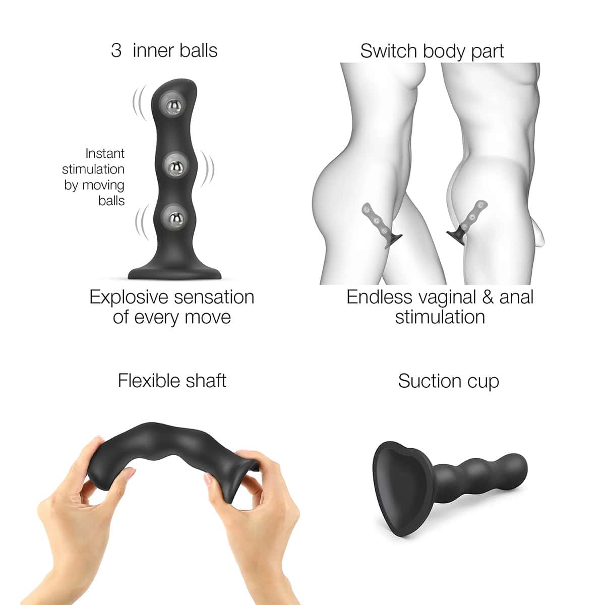 Strap On Me Geisha Ball Dil Medium Black dildo made by Strap-On-Me on sale at herVibrators.com