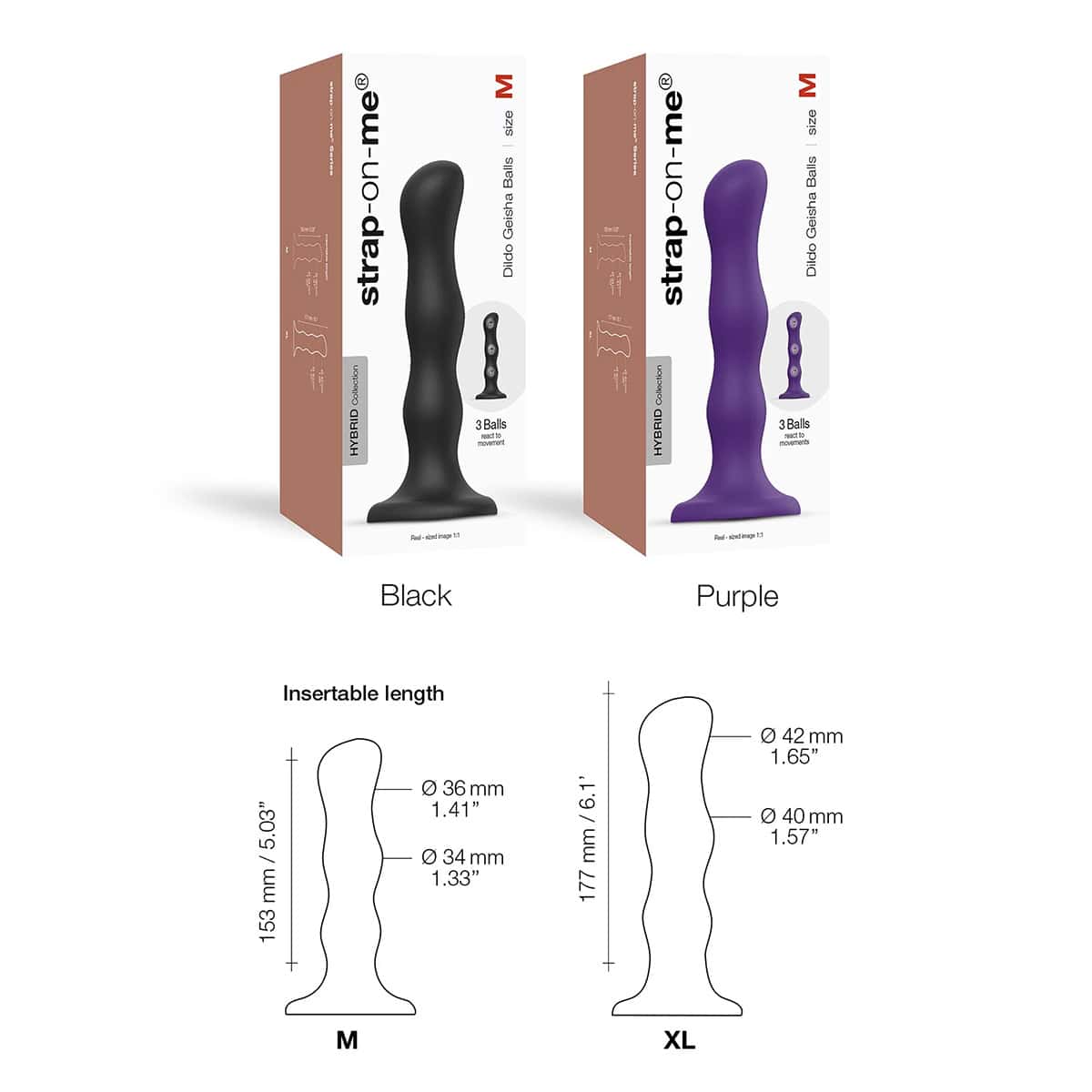 Strap On Me Geisha Ball Dil Medium Black dildo made by Strap-On-Me on sale at herVibrators.com