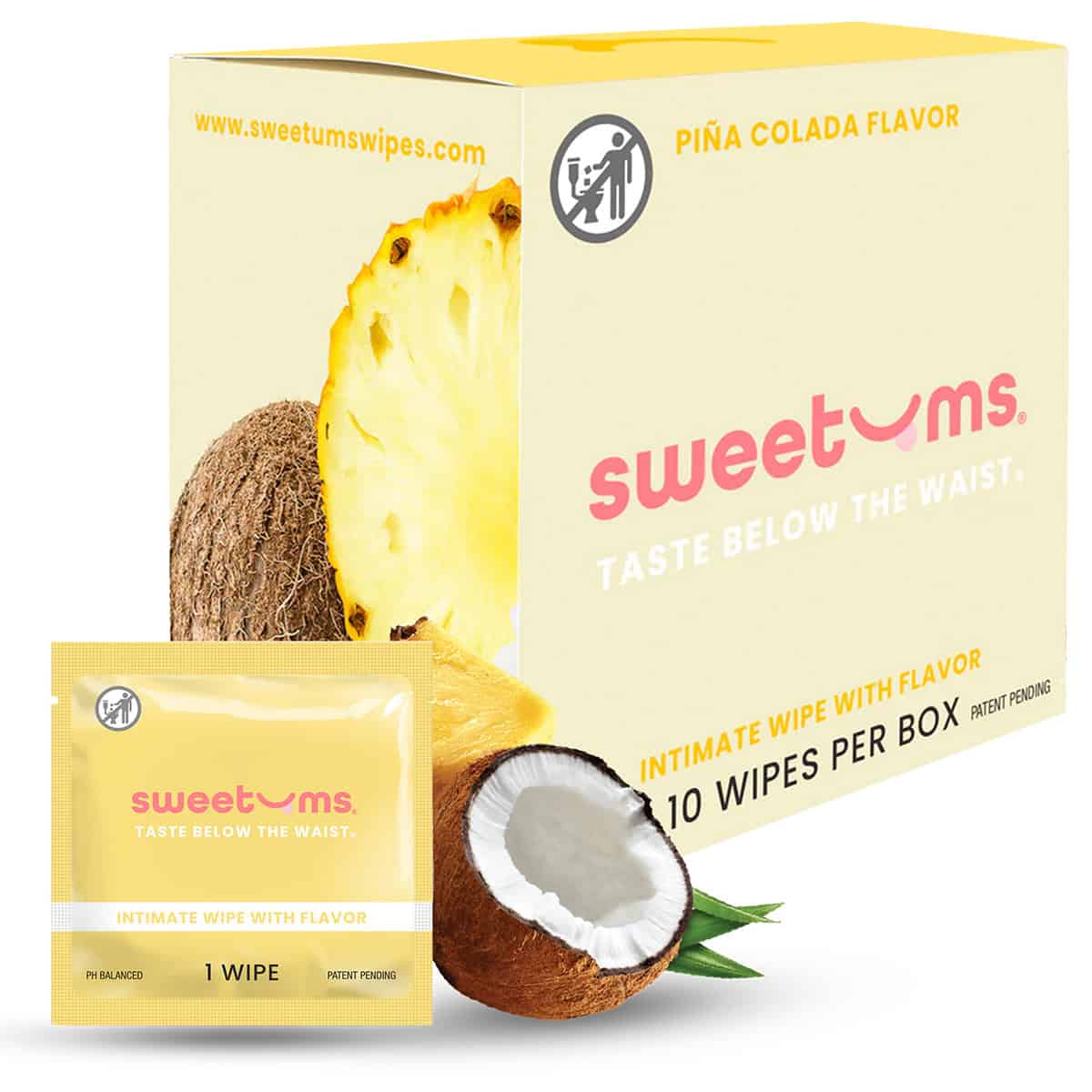 Sweetums Intimate Wipes Pina Colada Flavor intimate cleansers and personal cleansing care by Sweetums.