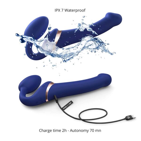 Buy a StrapOnMe MultiOrgasm Medium Bendable StrapOn  Blue vibrator.