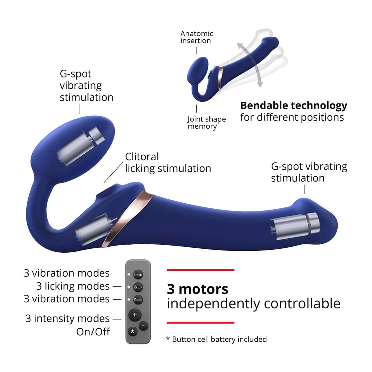 Buy a StrapOnMe MultiOrgasm Medium Bendable StrapOn  Blue vibrator.