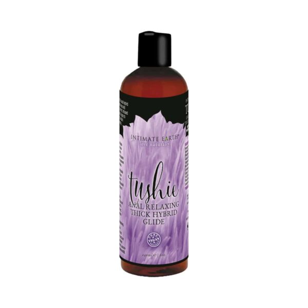 A top choice for Vegans, Intimate Earth Tushie Hybrid Anal Relax Glide 8 oz. personal vegan lubricant by Intimate Earth is for sale at herVibrators.com.
