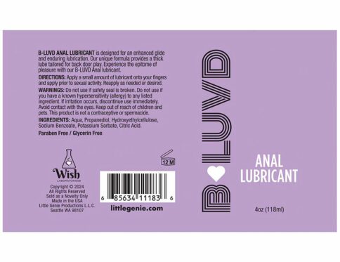 Buy and try b-luvd anal lube 4oz  anal lubricant during your next sexual encounter and anal sex.