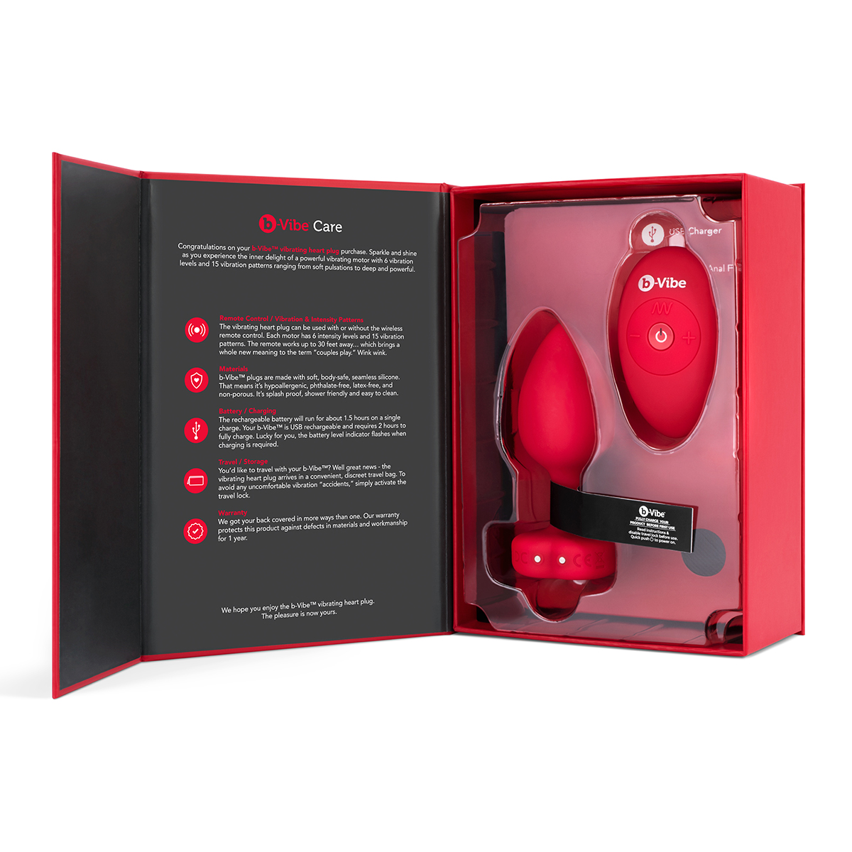 Buy a B-Vibe Vibrating Heart Plug Medium-Large  Scarlet Ruby vibrator.