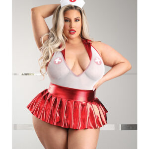 Play Pulse Check Collared Teddy with Open Back, Pleated Skirt, Medic Hat & Pasties