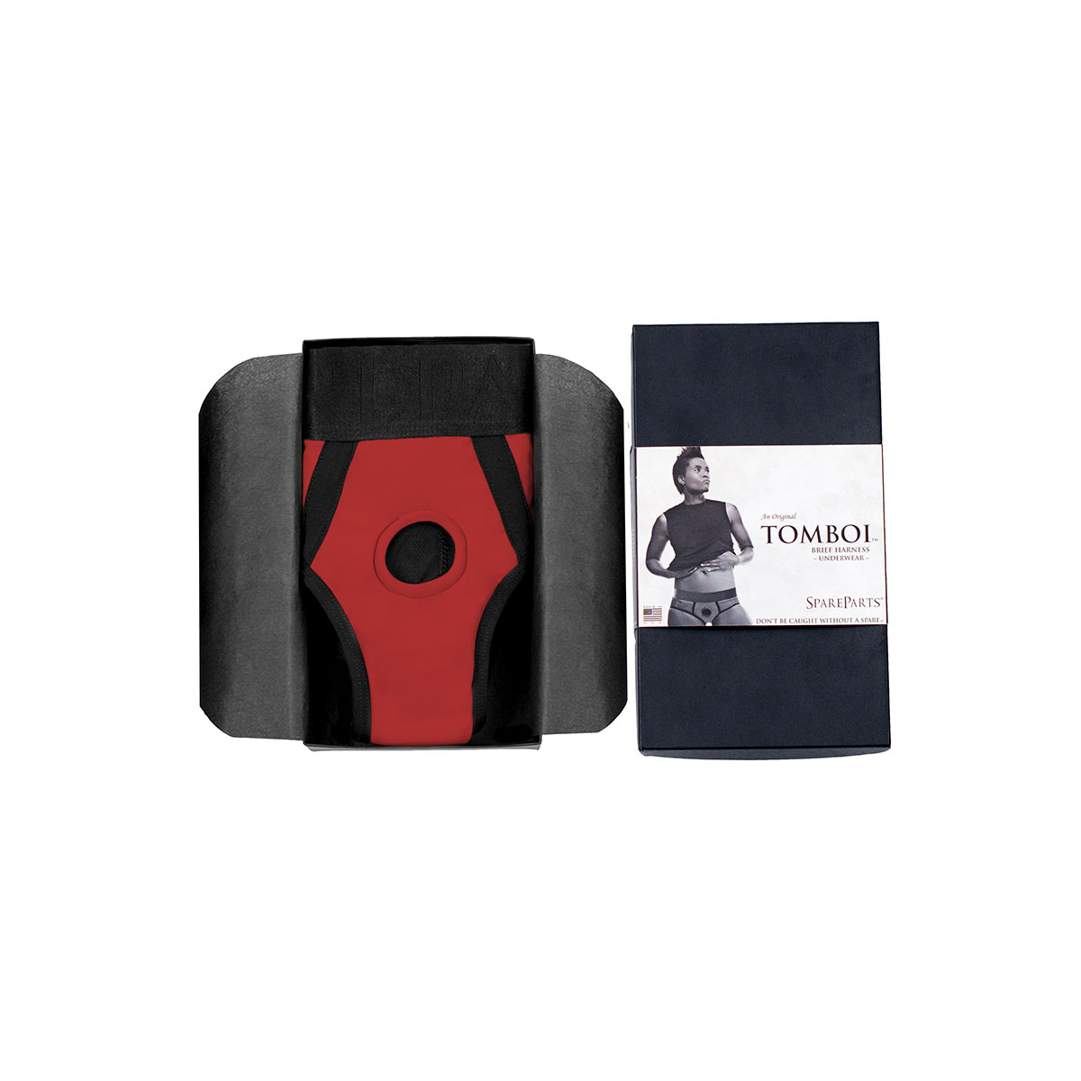 Best SpareParts Tomboi Harness Red/Black Nylon - XL dildo panties made by SpareParts HardWear on sale at herVibrators.com