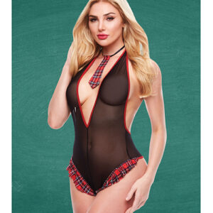 Schoolgirl See Thru Crotchless Teddy with Tie