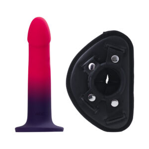 VeDO Duo Silicone Dildo with Harness Pink Purple Dildo