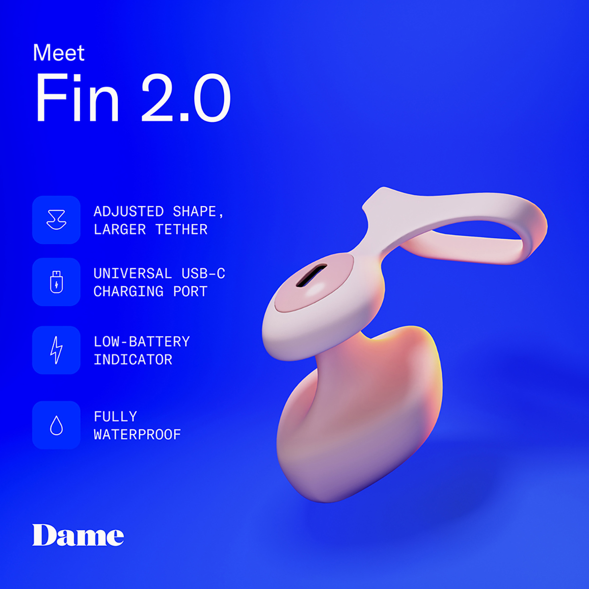 Fully assembled  Dame Products vibrator with smooth exterior