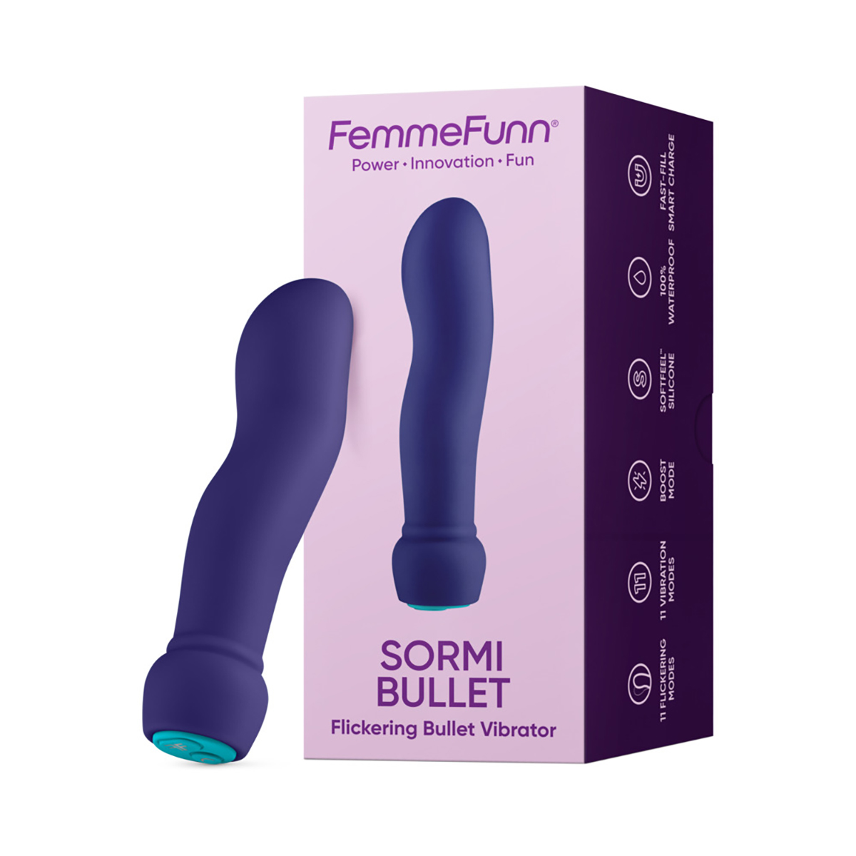 Fully assembled Purple Femme Funn vibrator with smooth exterior