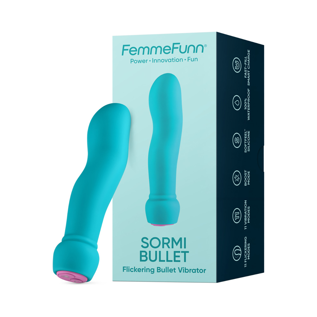 Fully assembled Turquoise Femme Funn vibrator with smooth exterior