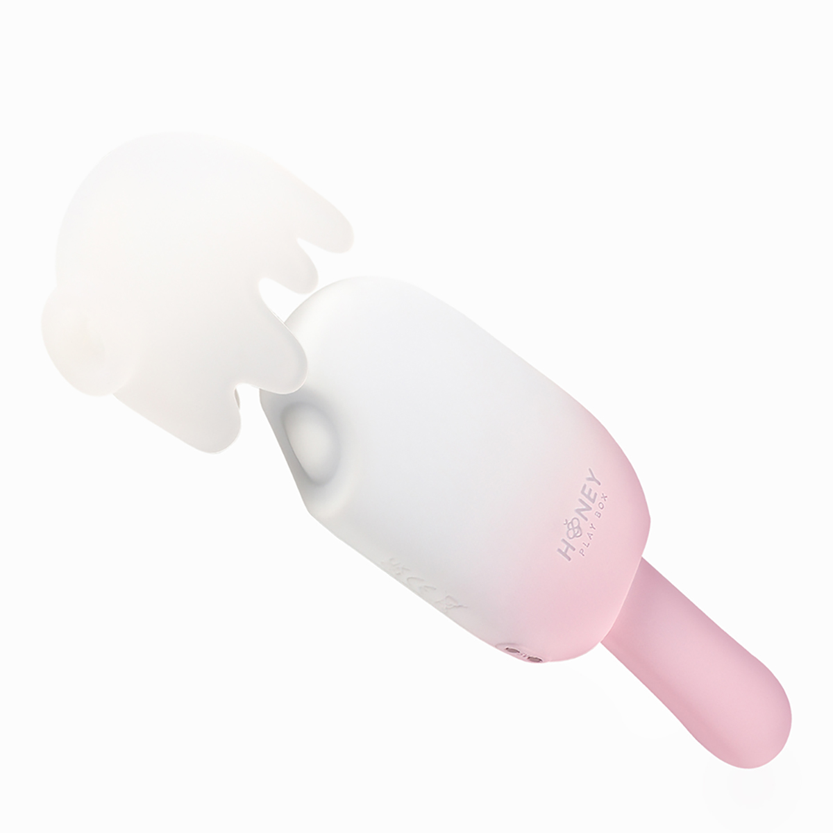 Close-up of the Cream Honey Play Box vibrator for texture detail