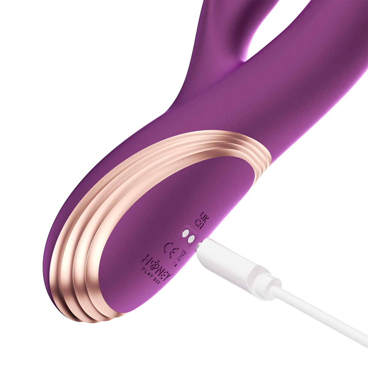 Close-up of the Purple Honey Play Box vibrator for texture detail