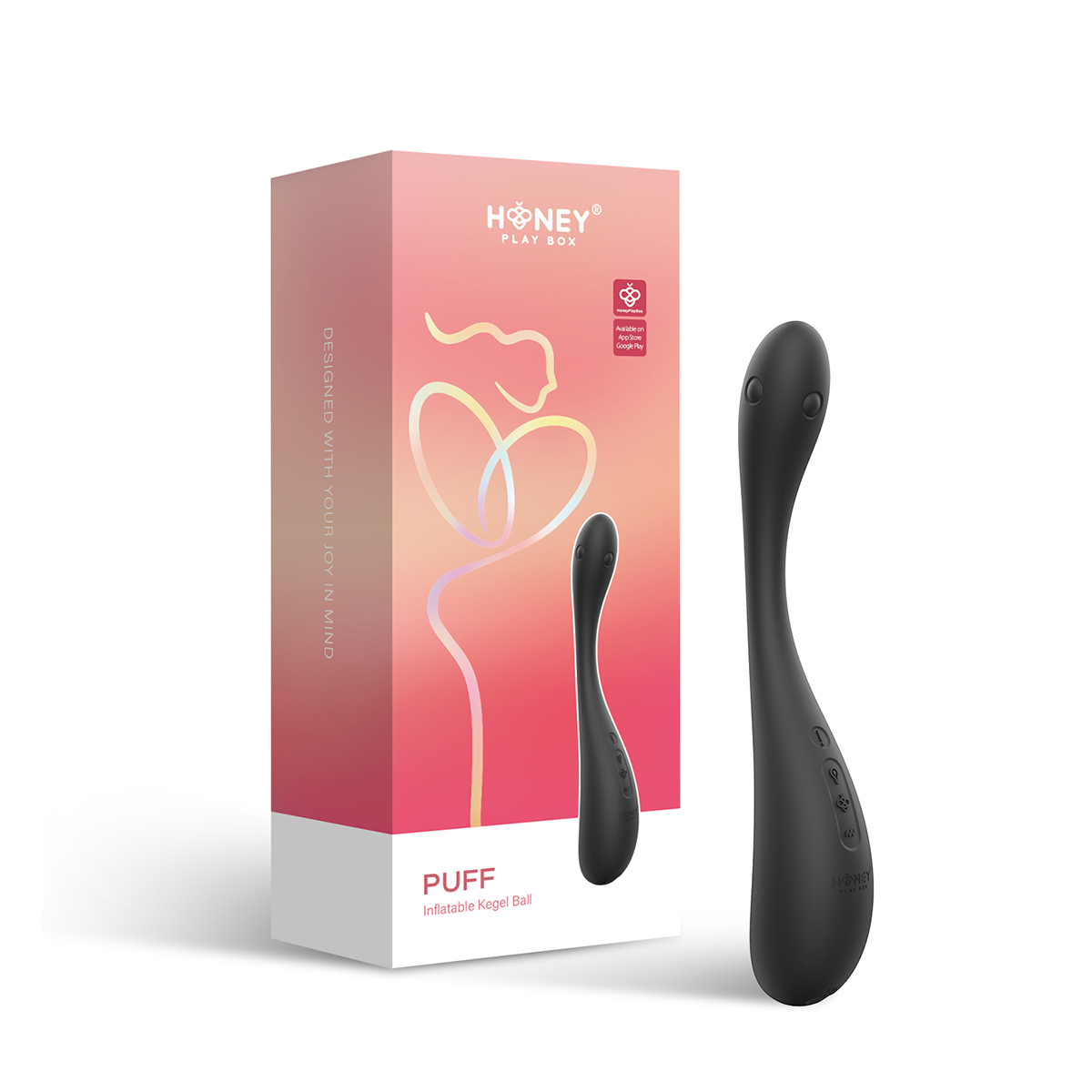 Angled view of the Black Honey Play Box vibrator designed for intimate use