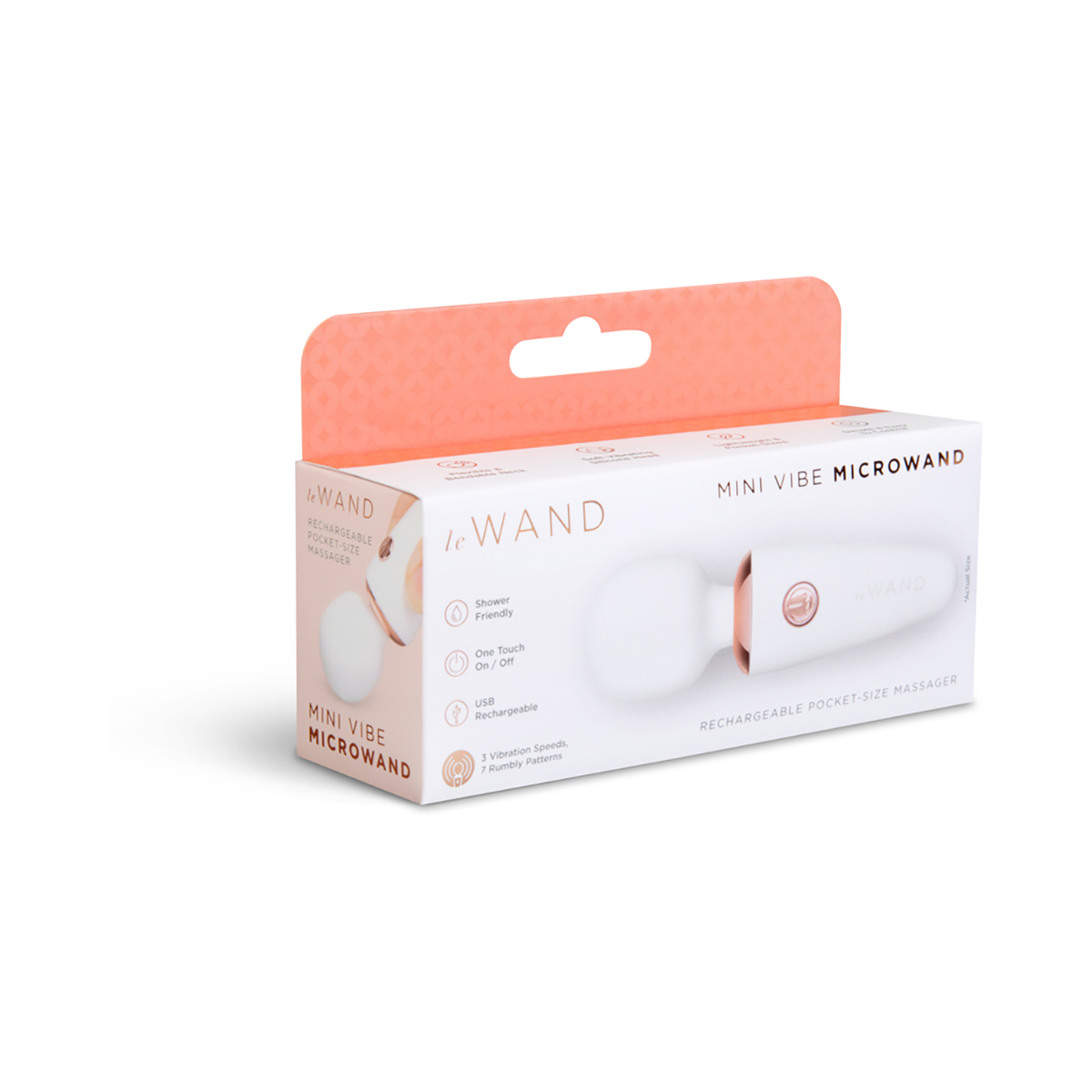 Angled view of the White Le Wand vibrator designed for intimate use