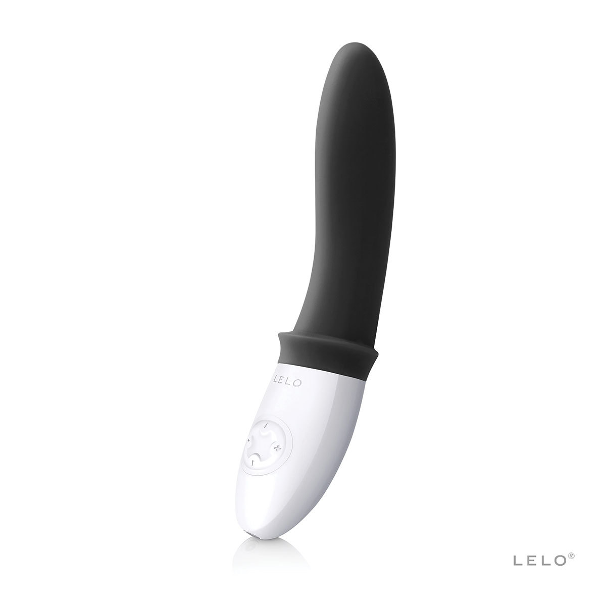 Black LELO vibrator Billy 2 shown in hand for scale