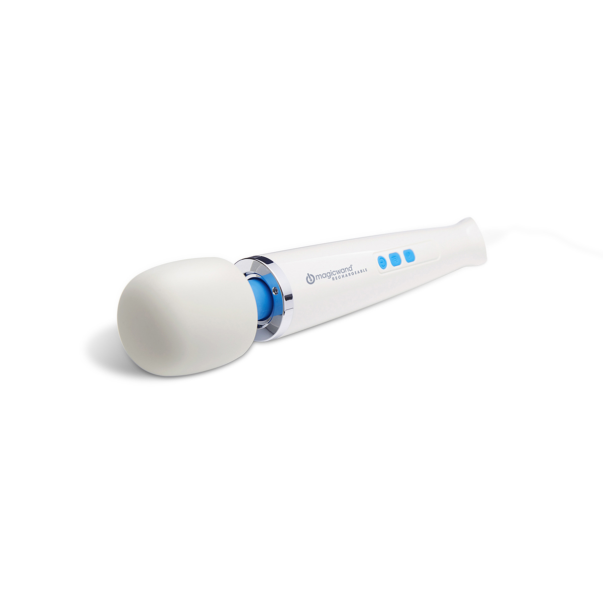 Angled view of the  Magic Wand vibrator designed for intimate use