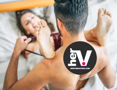 Couple enjoying a sensual variation of the missionary position sex style with intimacy, passion, and eye contact.