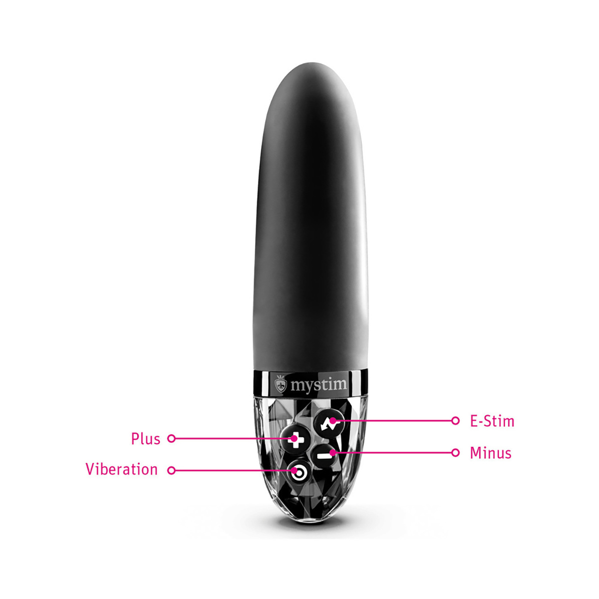Product image of the Black Mystim vibrator on clean background