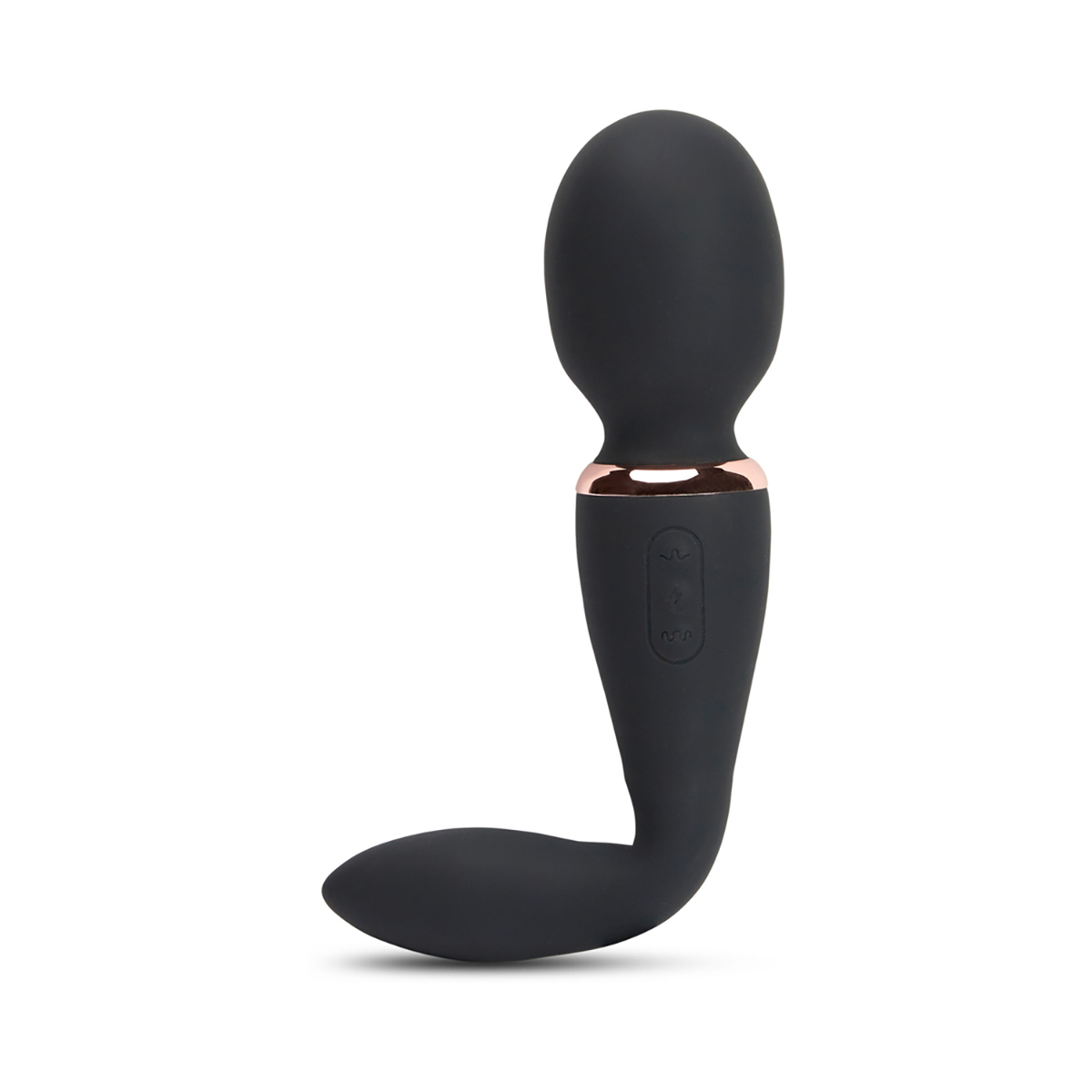 Angled view of the Black Nu Sensuelle vibrator designed for intimate use