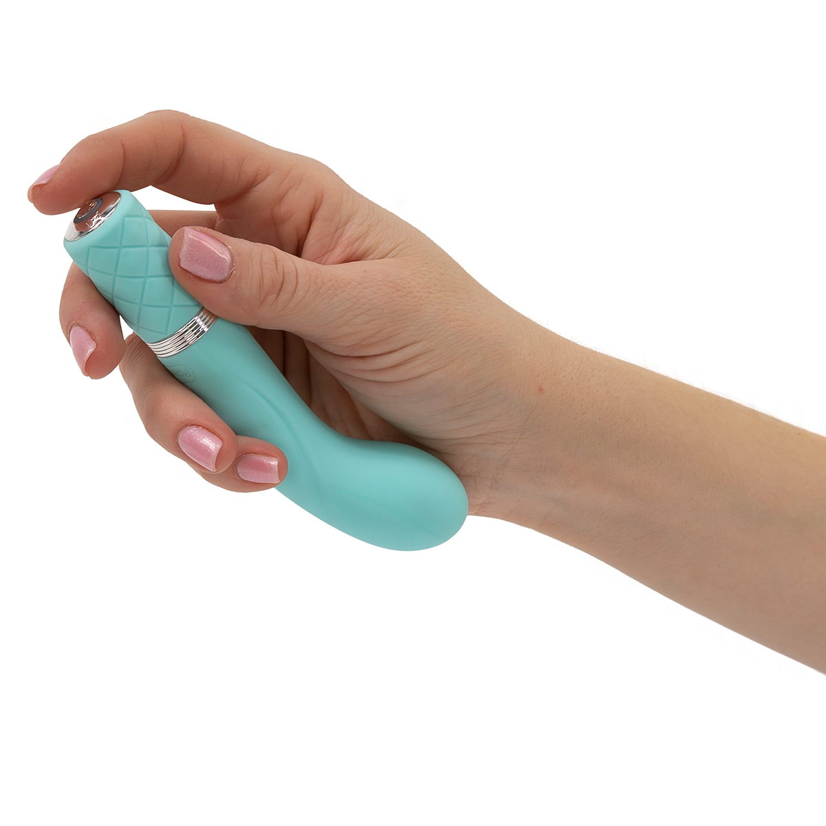 Angled view of the Teal BMS vibrator designed for intimate use