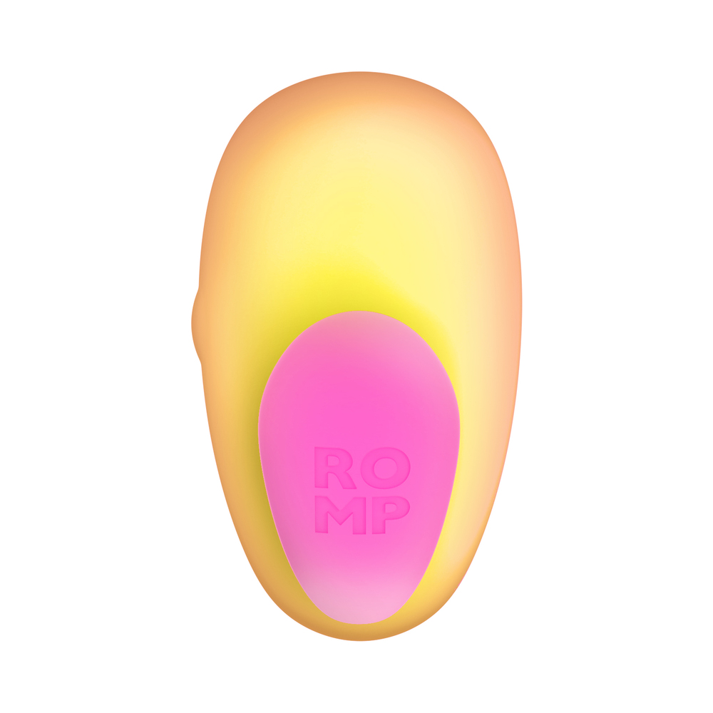 Angled view of the Pink Coral ROMP vibrator designed for intimate use