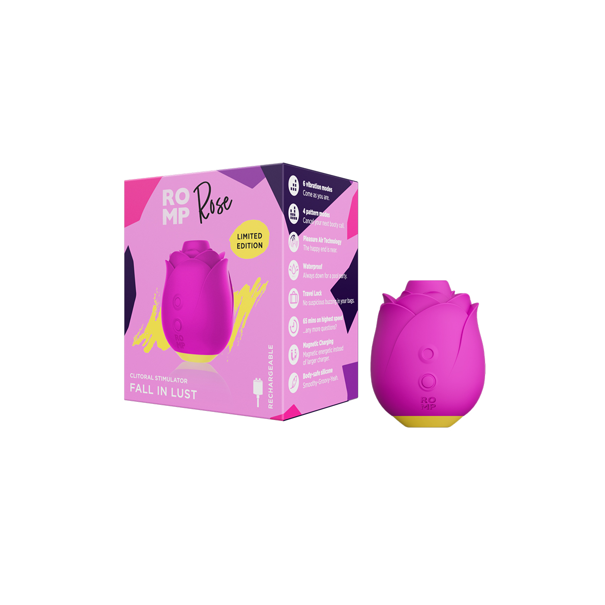 Product image of the Pink ROMP vibrator on clean background