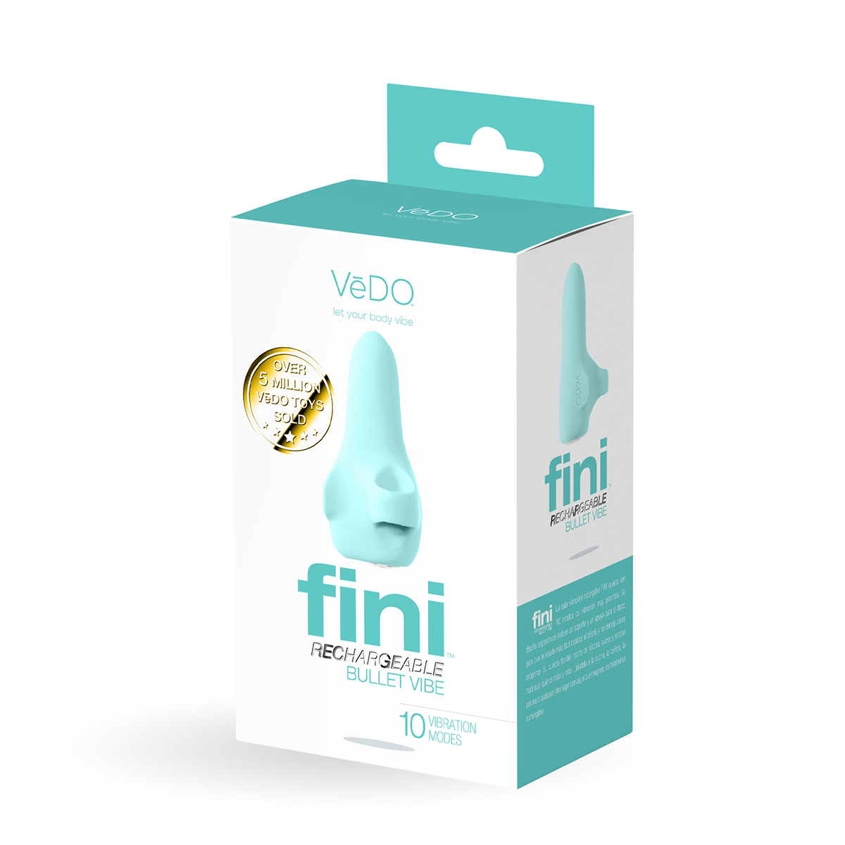 Angled view of the Turquoise VeDO vibrator designed for intimate use