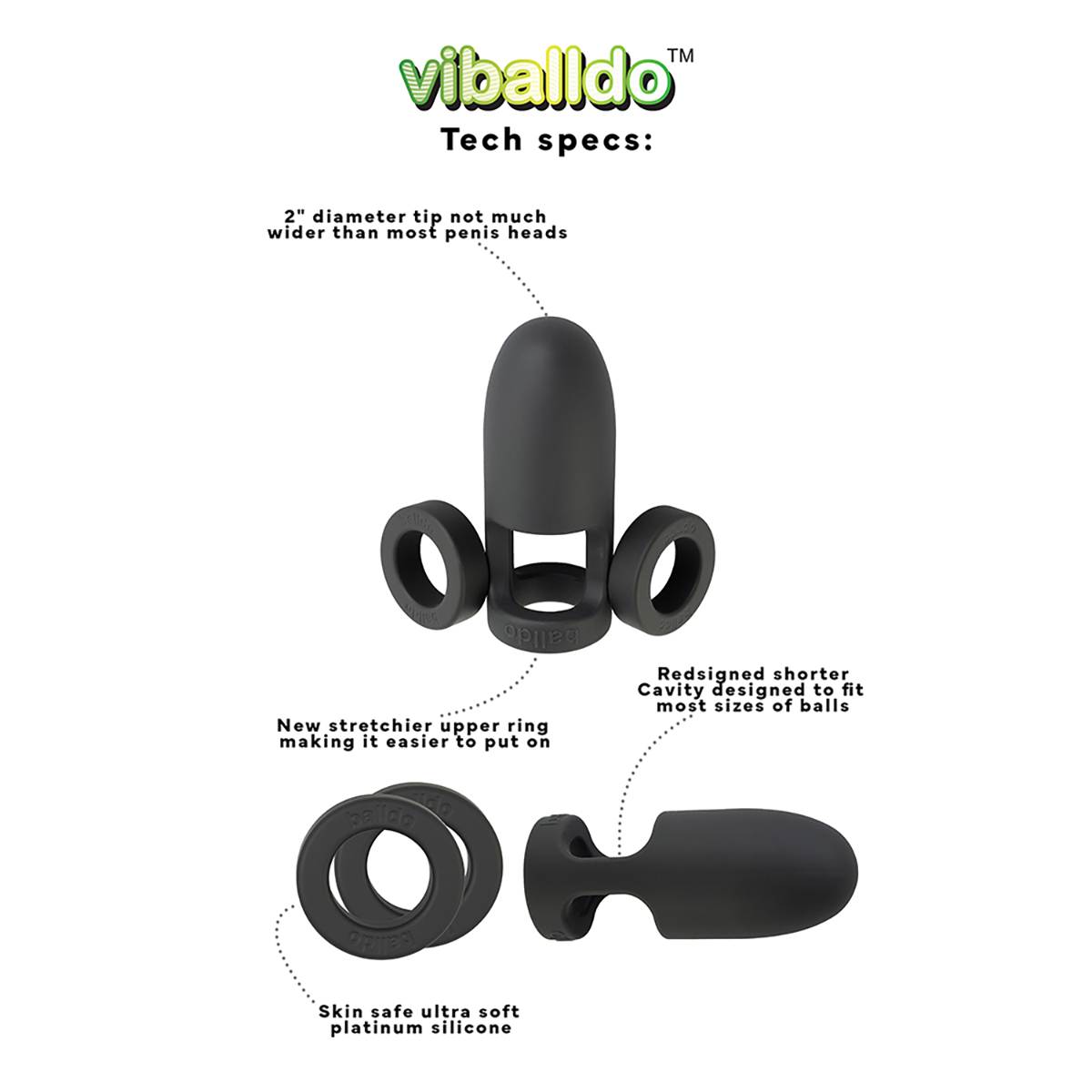 ViBalldo Black Waterproof dildo stabilizers are made by Balldo and are found on sale at herVibrators.com often.